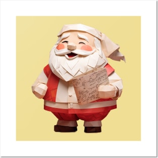 Origami Christmas Laughing Santa Claus Posters and Art